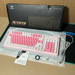 New AULA 99 Key Keyboard, Wireless Gaming Keyboard Bluetooth Computer Keyboards Creamy Cute W/ Number Pad RGB Backlit Tri-Mode BT/2.4GHz/USB-C - Pink