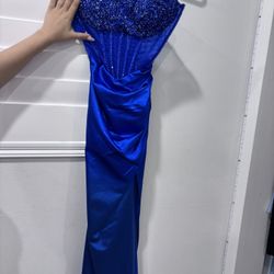 Royal Blue Sparkly Prom Dress with Corset Top and Satin Bottom