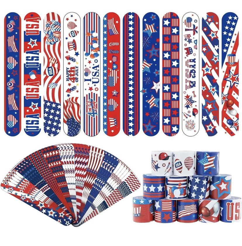 12 Patterns 36PCS】 4th of July Slap Bracelets Bulk 4th of July Accessories Patriotic Party