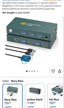 8K HDMI KVM Switch 2 Computers 1 Monitor,USB3.0 8K@60HZ 2 Port kvm Switcher for 2 PC/Laptop to Share Keyboard&Mouse,Remoto Control,EDID Supported