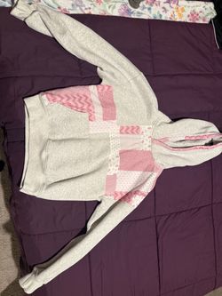 Ambercombie Gray Hoodie with Pink Patchwork Design