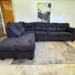 Black Suede 4-Seater Sectional Sofa