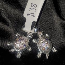 1" .925 silver multi color stone turtle pendant