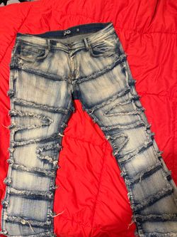 Men's Distressed Stacked Denim Jeans Size 38