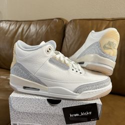 New* 2024 Nike Air JORDAN 3 Retro White Craft Ivory MENS Size 11.5 US - OG All DS