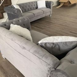Manchester Gray Velvet 3-Piece Living Room Set / couches  /Sofa and Loveseat 