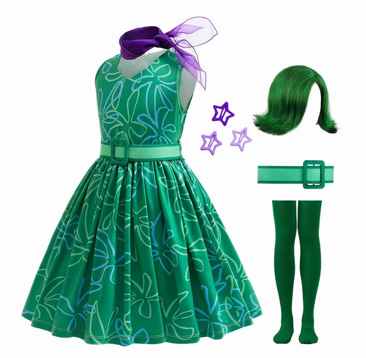 Girl’s Inside Out 2 Disgust Joy Halloween Costume Kids Sz 9-10 Years