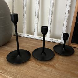 Set Of 3 Black Metal Candle Holders $12