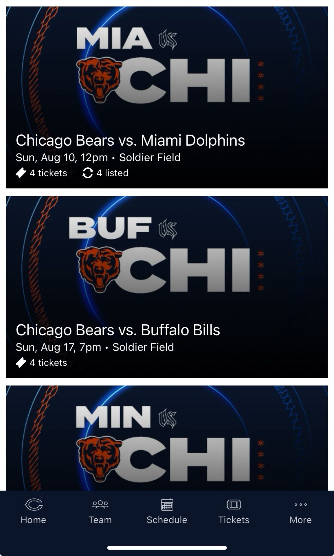 4x Bears Tickets *season Ticket Holder* Lions Packers Vikings