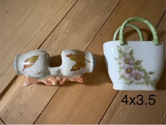 2pc Hand painted Ceramic Business card holders trinkets