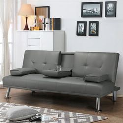 Modern Faux Leather Futon Couch 