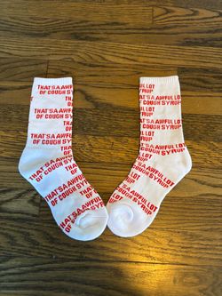AWFUL LOT OF COUGH SYRUP red and white socks
