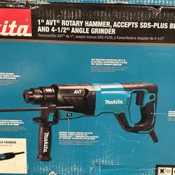 Makita 8 Amp 1 in. Corded SDS-Plus Concrete/Masonry AVT Rotary Hammer Drill with 4-1/2 in. Corded Angle Grinder with Hard Case