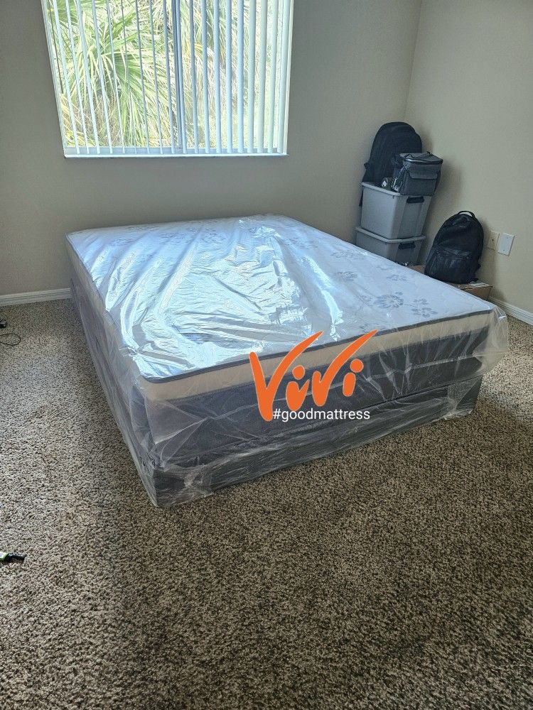 QUEEN PILLOW TOP MATTRESS WITH BOX SPRING 2PC. BED FRAME ISN'T AVAILABLE