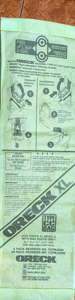 ORECK 6 Pack XL Hypo Allergenic Filtering Vacuum Bags