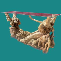 1970s Mid Century Modern Burl Driftwood Console Table 