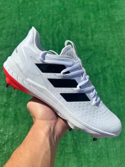 ADIDAS ADIZERO AFTERBURNER “WHITE / RED” METAL BASEBALL CLEATS (Size 12, Men’s)