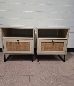 Matching Pair Nathan James Mina Rattan Accent Tables / Nightstands - Set of 2!