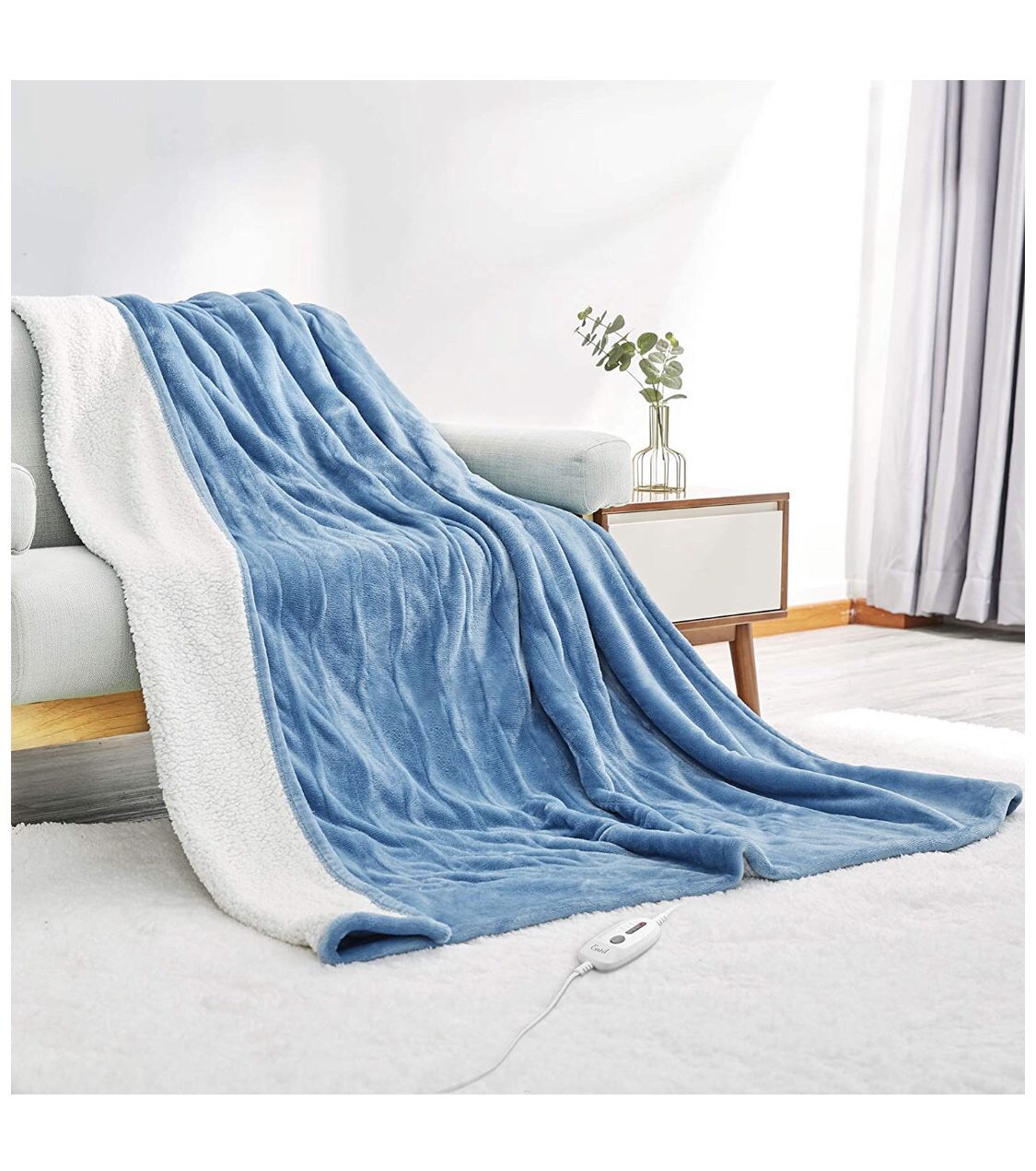 Electric Heated Blanket Twin Size 62"x 84" Flannel & Shu Velveteen Reversible, Fast Heating and for Full Body Warming with 10 Hours Auto Off & 4 Heat