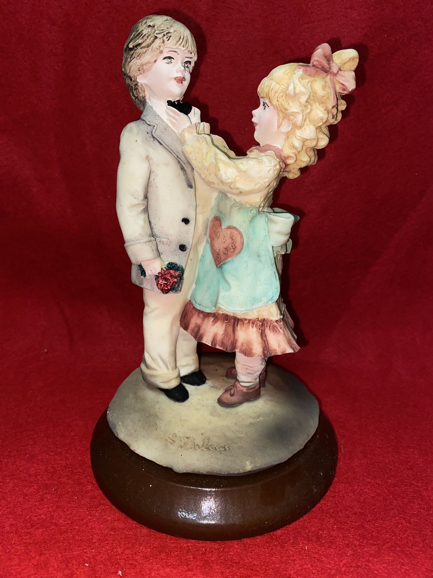 8 Inch Painted Alabaster Boy & Girl Figurine Imported From Greece