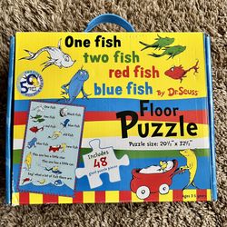 Canceled Collectible, Dr Seuss One Fish Two Fish Red Fish Blue Fish Puzzle 48 Pieces 20x32, Pre-owned
