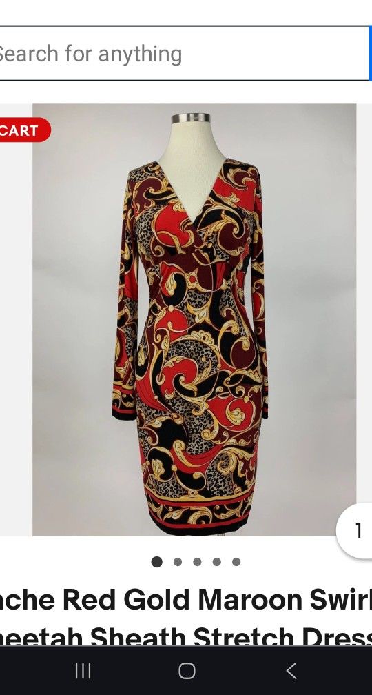 Cache Red Yellow, Maroon Swirl Cheetah, Sheath, Stretch V- Neck Dress Size: 6 