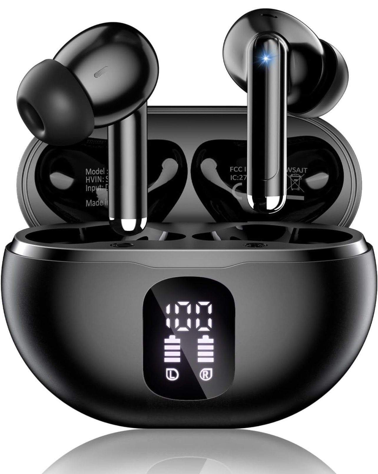 Wireless Earbuds, Bluetooth 5.4 Headphones with 50H Playback, Deep Bass Stereo Ear Buds Clear Calls with LED Power Display, IPX7 Waterproof, in-Ear Ea