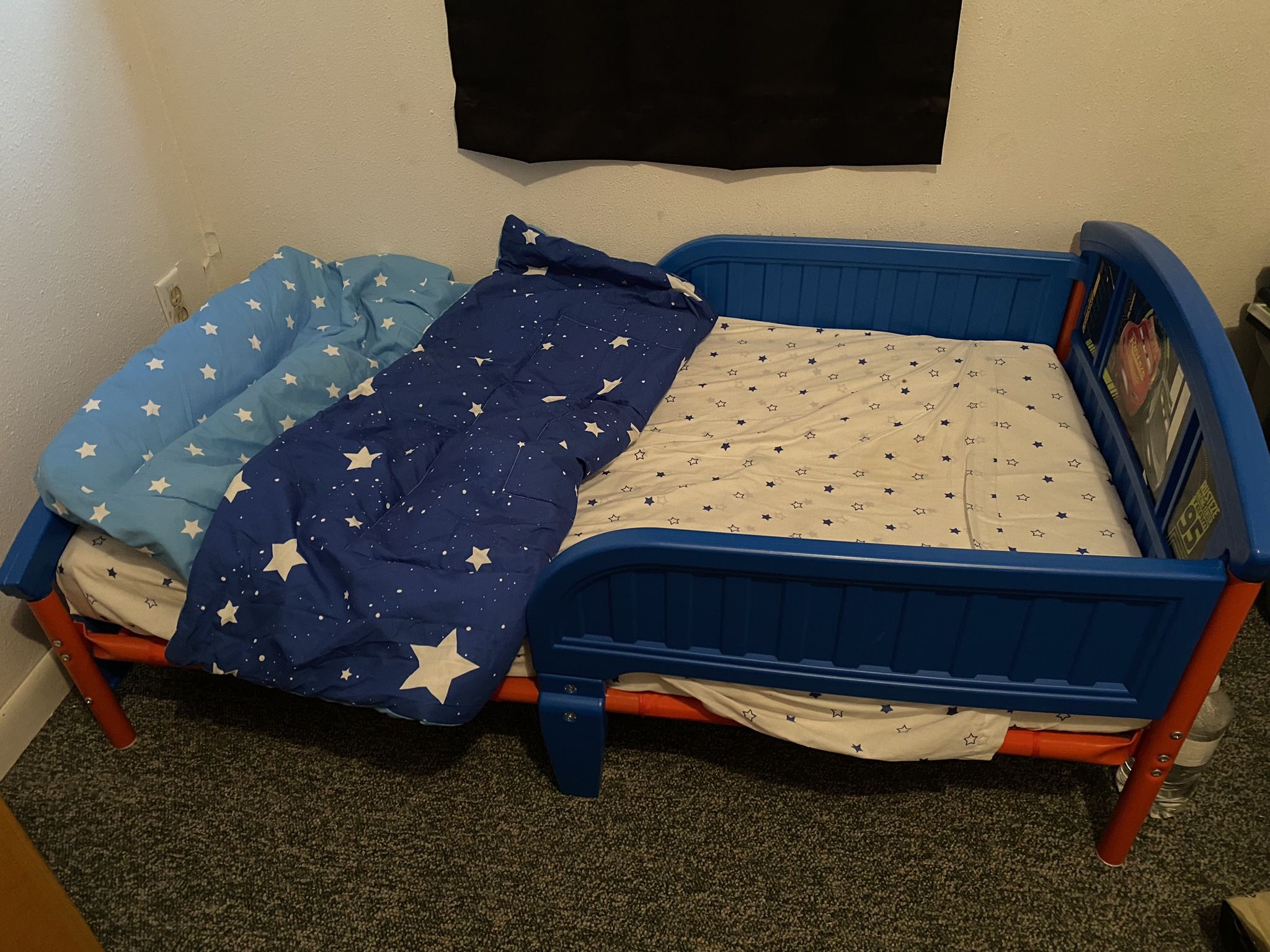 Cars Theme Toddler Bed With Bedding