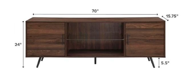 Walker Edison Saxon Mid Century Modern 2 Door Glass Shelf TV Stand for TVs up to 80 Inches, 70 Inch