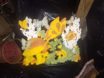 Vintage Mushroom And Butterflies 