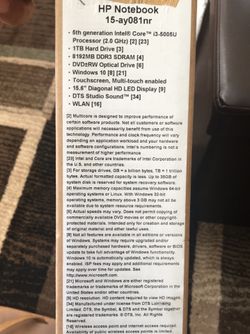 HP 15’ Laptop For pick up only.