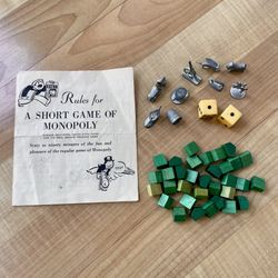 Vintage Monopoly Game  Parts, 33 Wooden Houses, 2 Dice, 9 Tokens & 1 Rules Guide