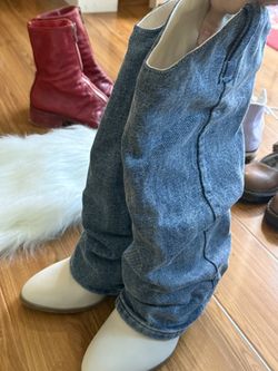 Free Denim Boot Covers + White Boots — Unique Fashion Statement