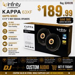 Infinity Car Speakers 255 Watts Pair 6 1/2 Inch 2-Way Coaxial Speaker System Kappa 63XF 🚨 Payment Options Available 🚨