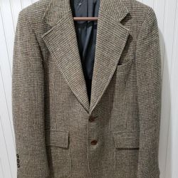 Vtg HARRIS TWEED Mens Handwoven 100% Virgin Scottish Wool Blazer (38R) Tan/Green