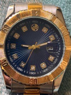 AJ Two-Tone Watch with Blue Dial