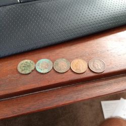 5 Indian Head Pennies 