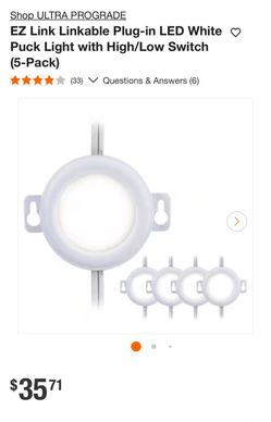 EZ Link Linkable Plug-in LED White Puck Light with High/Low Switch (5-Pack)