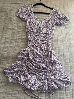 Spring Summer Ruched Purple Flower Dress 