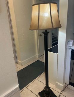 Black Floor Lamp with Beige Shade