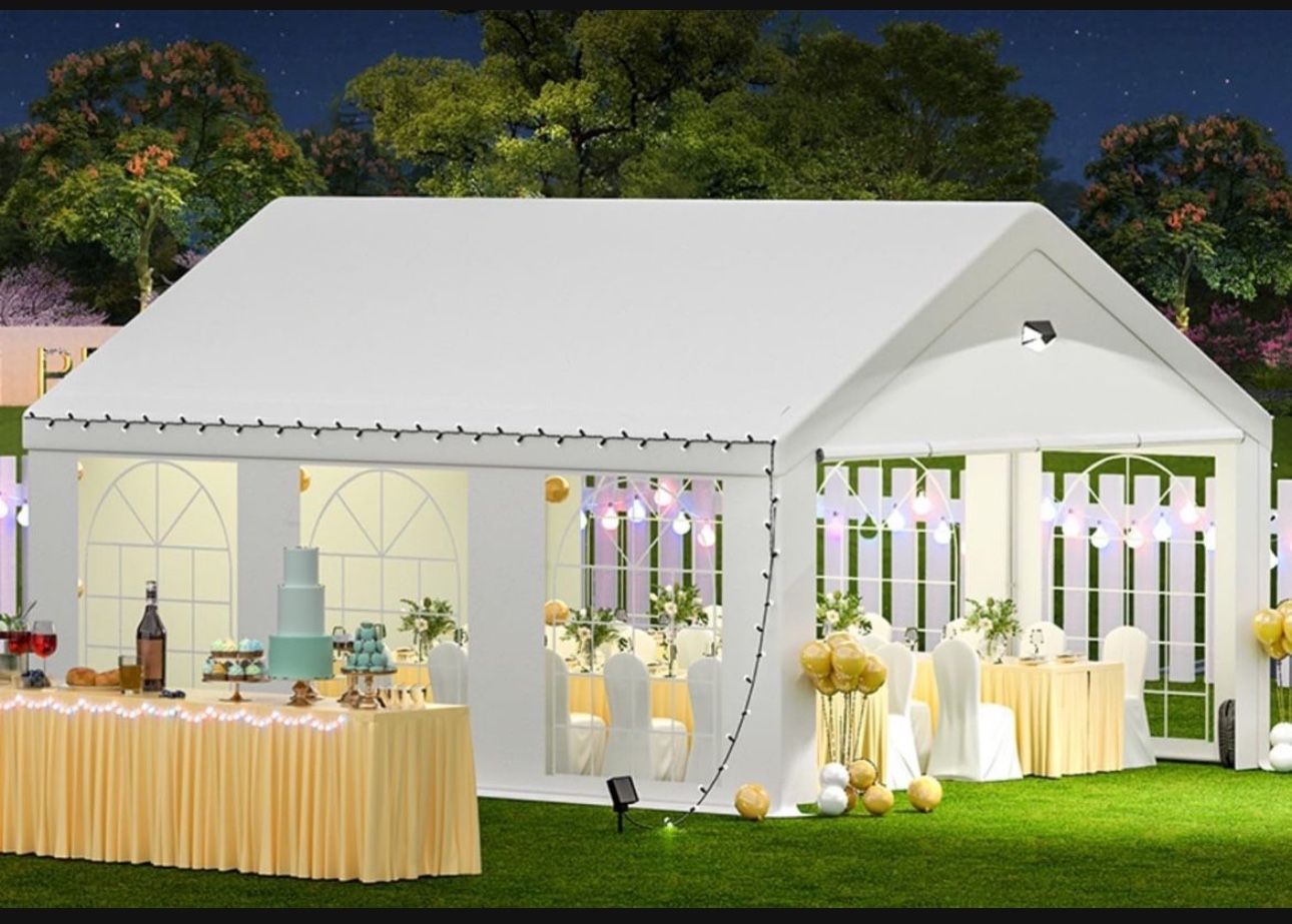 20' x 20' Heavy Duty Camping Tent with Removable Side Walls, 2 Waterproof Boxes for Outdoor Patio Camp Shelter, Perfect for Weddings,