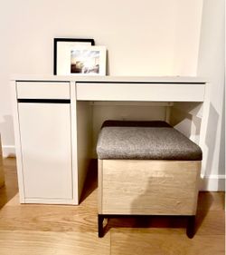 White Desk with Storage Stool