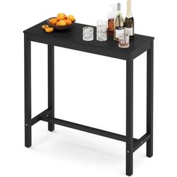 38" Acacia Wood Teak Brown Bar Table - Rectangular Counter Height Pub Table for Indoor Use, Black