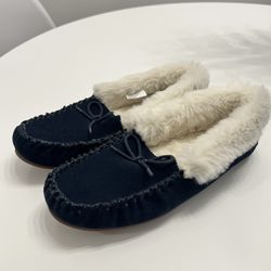 Talbots Ruby Bow Suede Moccasins Plush Faux Fur Size 7