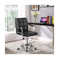 Modern Office Chair Height Adjustable Swivel Chair Mid Back PU Leather Chair, Black
