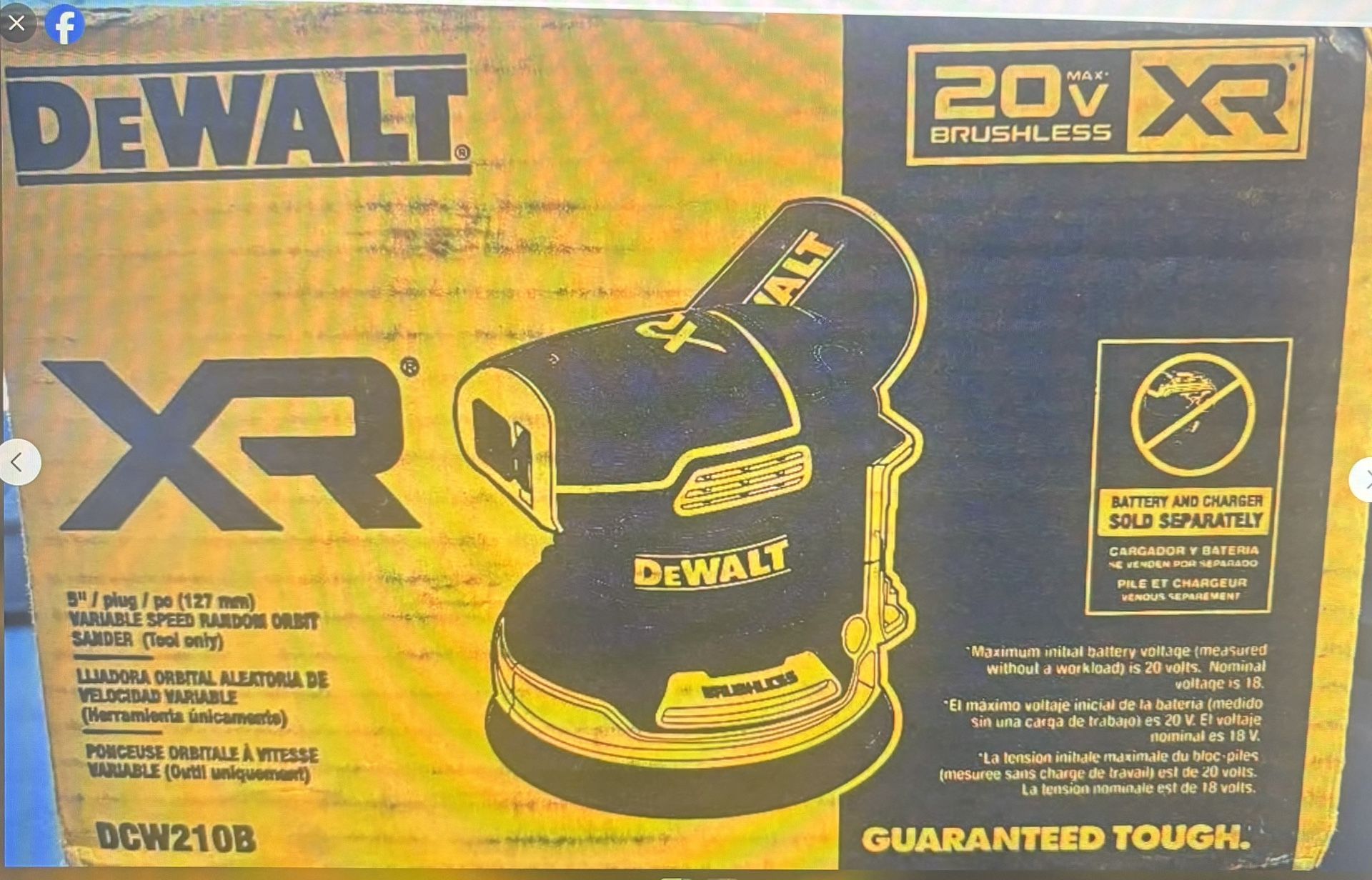 DeWalt 20V Max Orbital Sander, Tool Only (DCW210B)