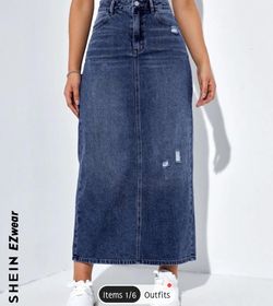 Ripped Denim Maxi Skirt