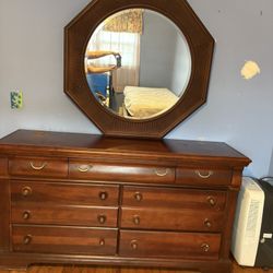 Dresser With Octagon Mirror & Nightstand