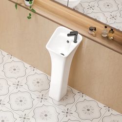 Eridanus Naples Vitreous china Modern Crisp White Pedestal Sink Combo (11.75-in x 11.5-in x 35-in