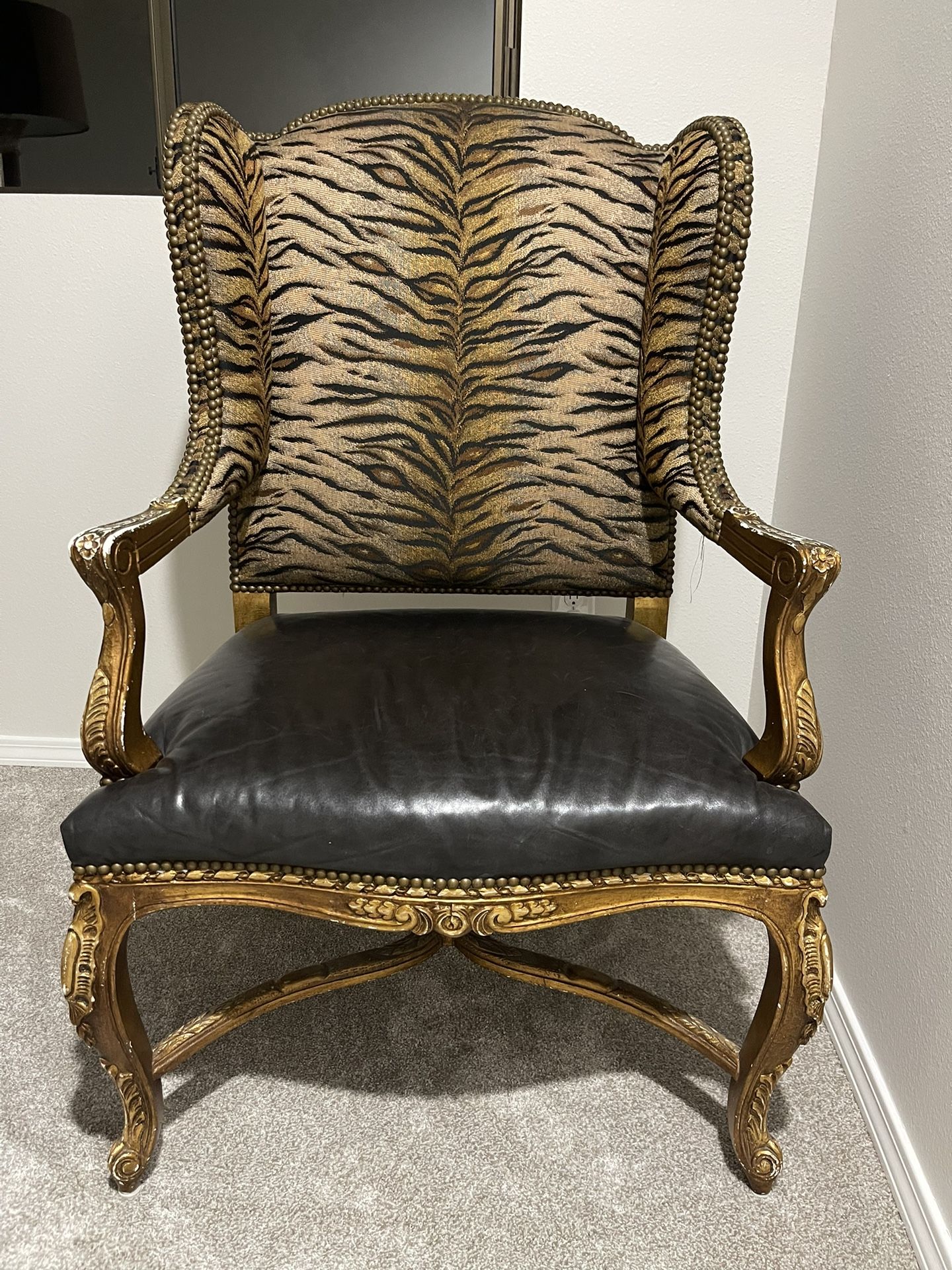 Ralph Lauren Wingback Leather & Animal Print Accent Chair